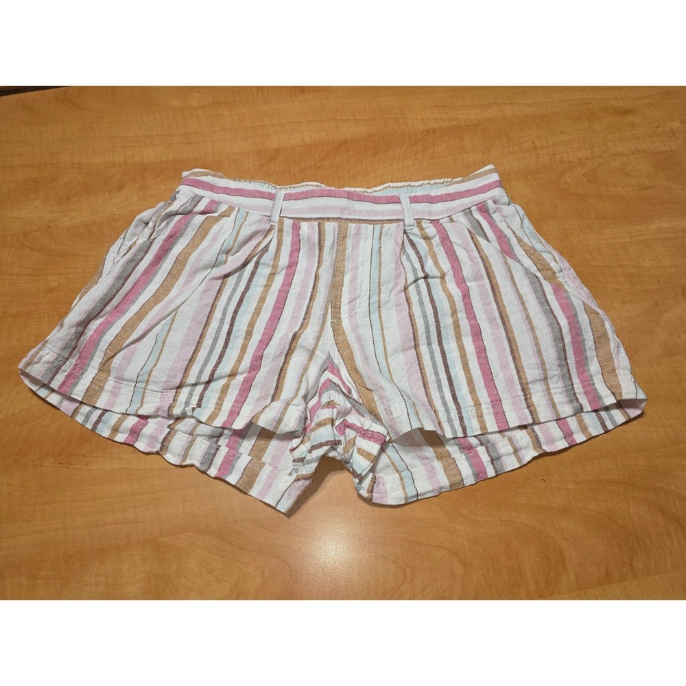 Maurices Womens Pink Tan Striped Linen Blend Pull On Shorts Size Medium